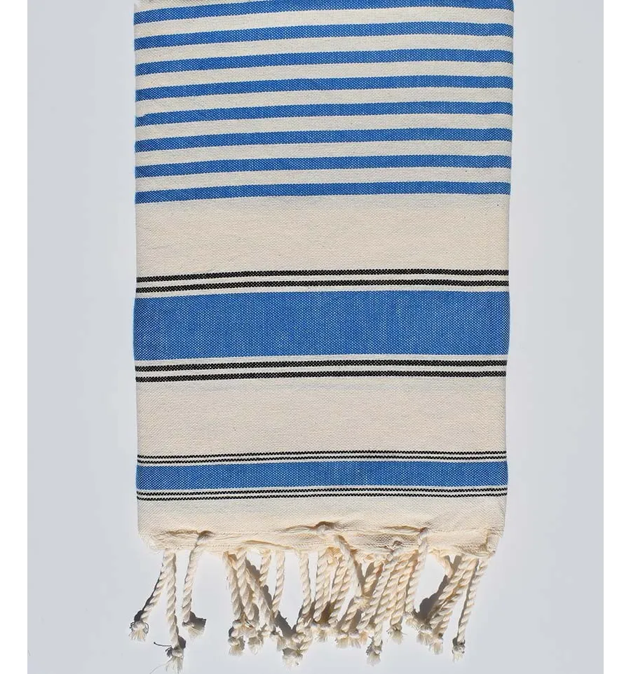 Cremeweißes, schwarzes und blaues Ziwane-Strandtuch Fouta Tunisia - 1