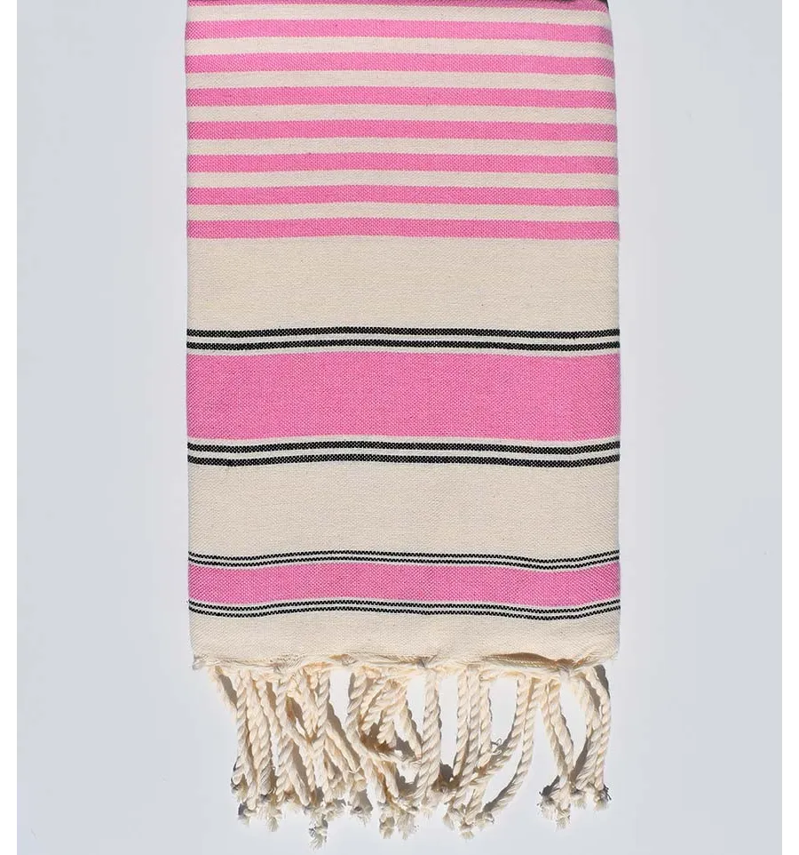 Cremeweißes, schwarzes und rosa ziwane Strandtuch Fouta Tunisia - 1