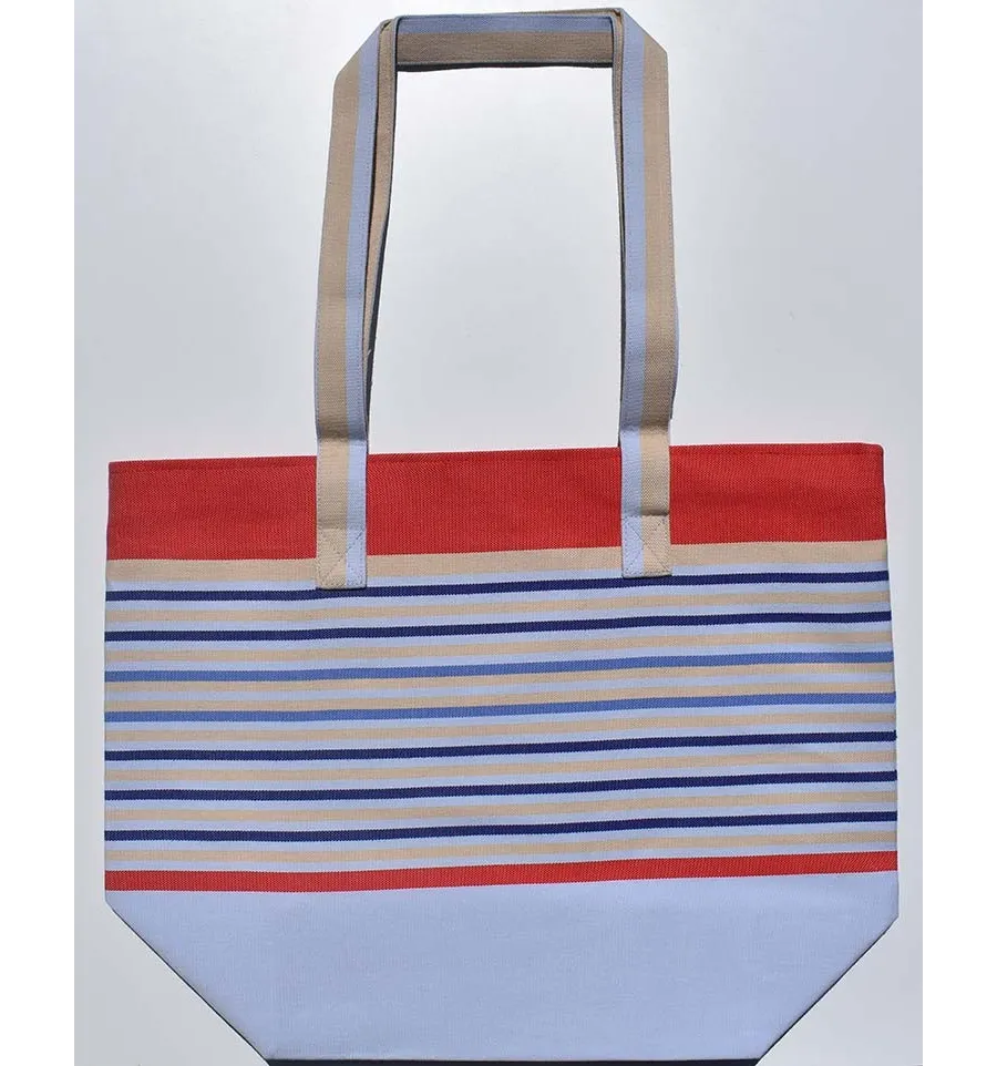 Blassblaue, rote, greige, kleinblaue und kornblumenblaue Strandtasche Fouta Tunisia - 1