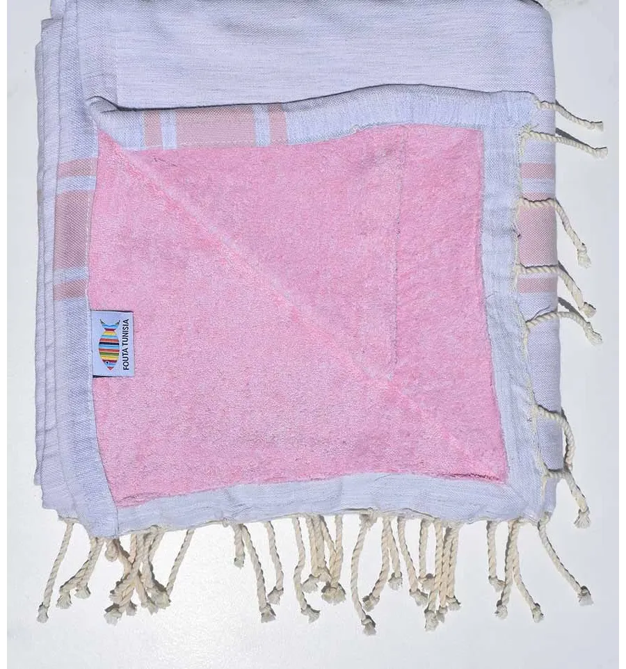 Starndtuch Hellgraue und babyrosa Fouta mit Frottee Fouta Tunisia - 1