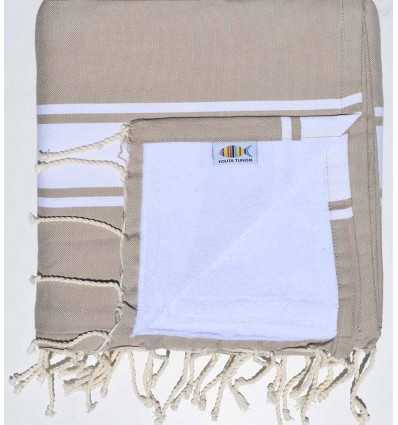 Fouta Dunkelbeige und weiße Frottee gefüttert Strandtuch Fouta Tunisia - 1