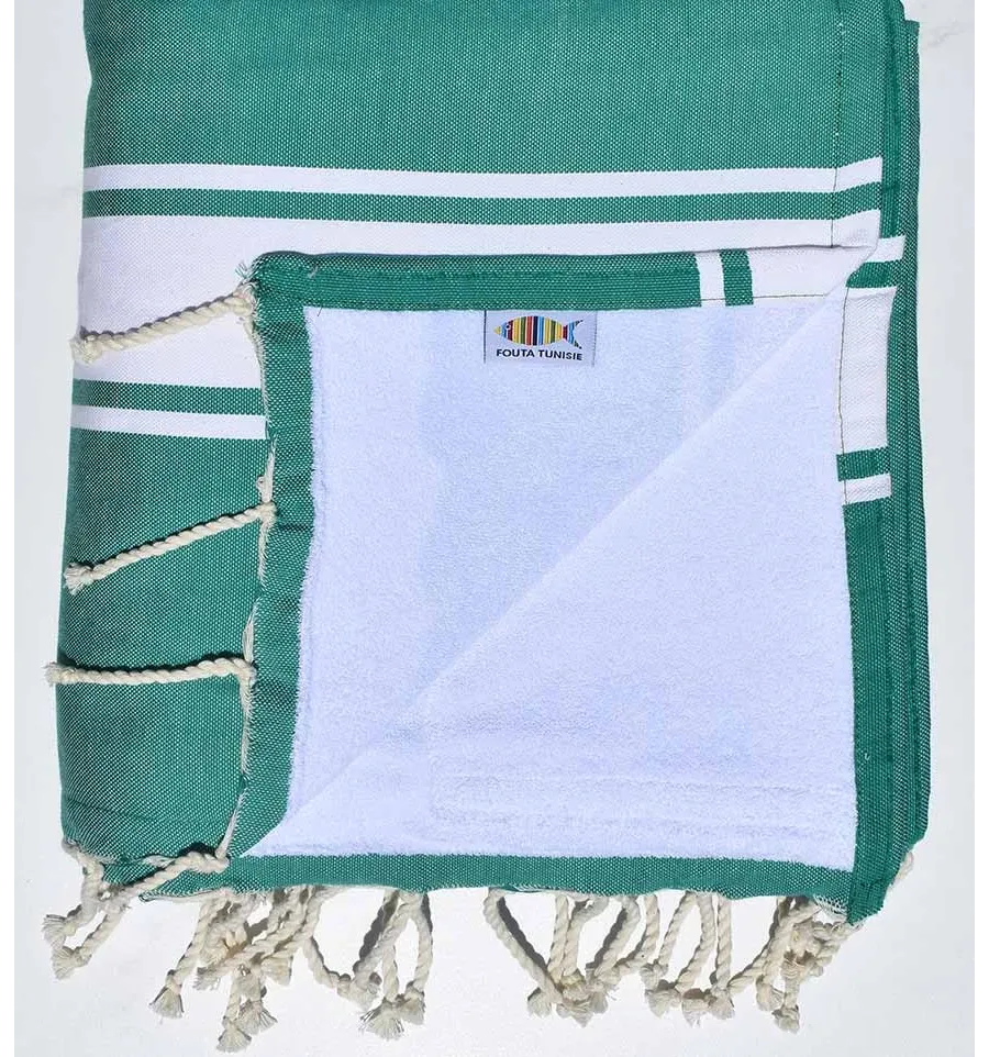 Fouta Mit grünem und weißem Frottee ausgekleidetes Strandtuch Fouta Tunisia - 1