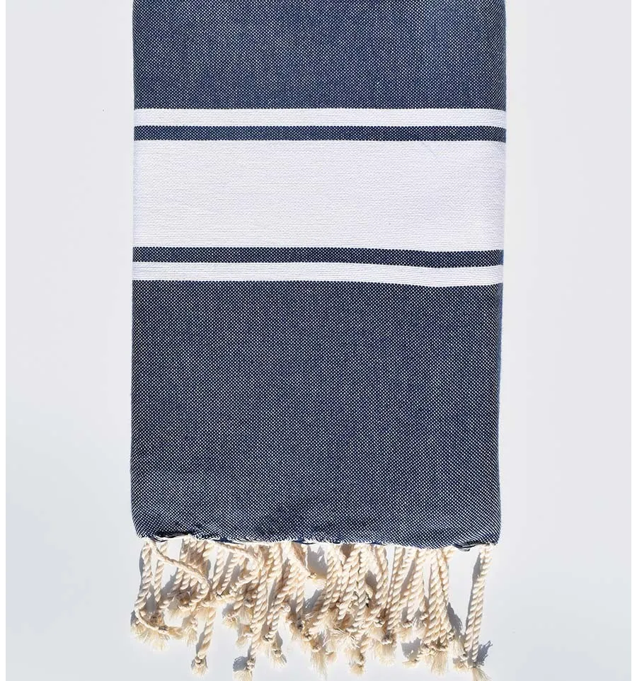 Blaues flaches Strandtuch aus Jeansstoff Fouta Tunisia - 1