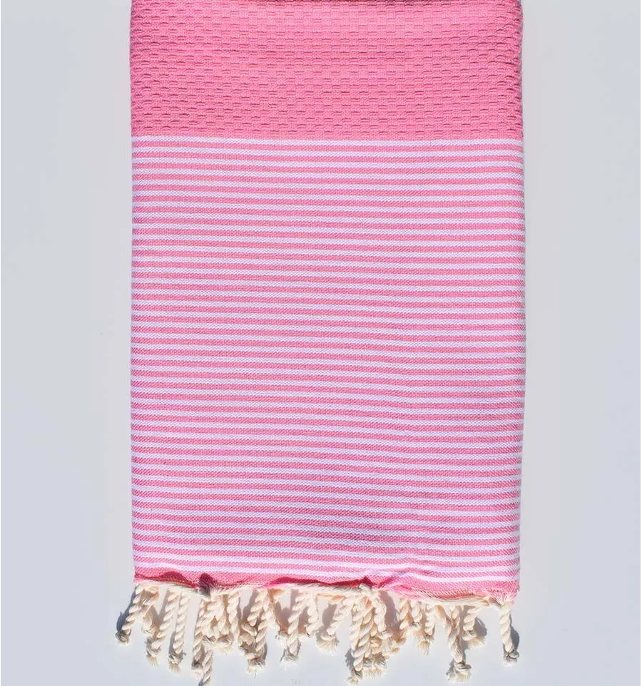 FOUTA HONEYCOMB rosa gestreift weiß Fouta Tunisia - 1