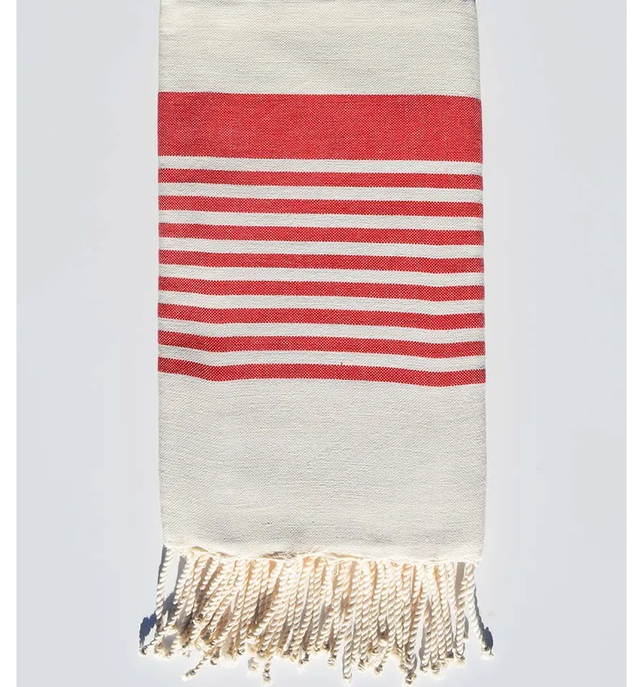 Cremeweißes und rotes Arthur Strandtuch Fouta Tunisia - 1