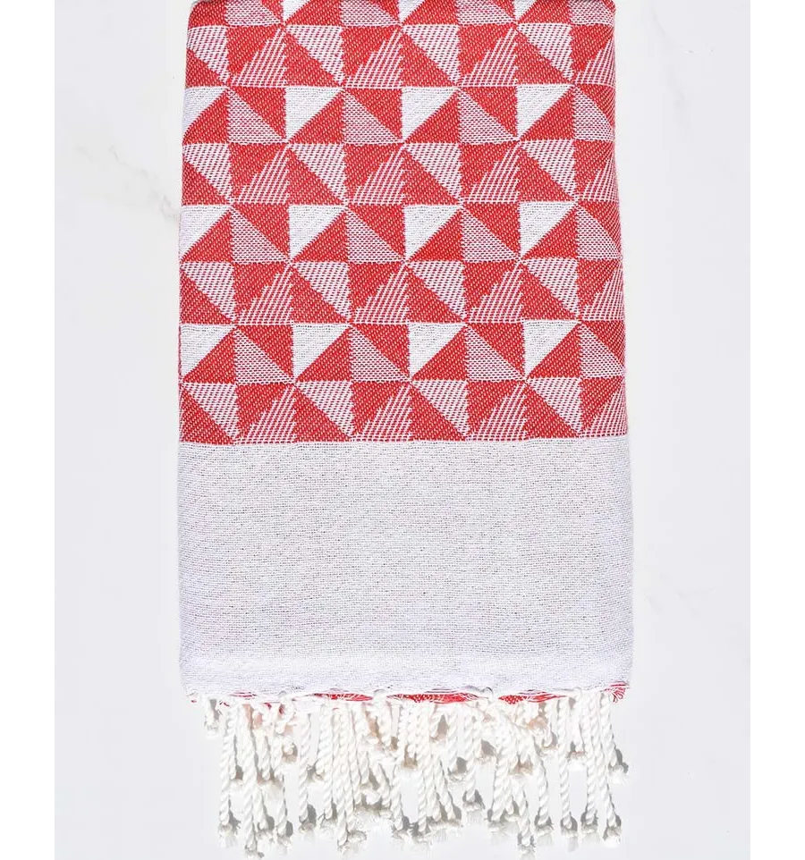 Rotes und weißes geometrisches Jacquard-Strandtuch Fouta Tunisia - 1