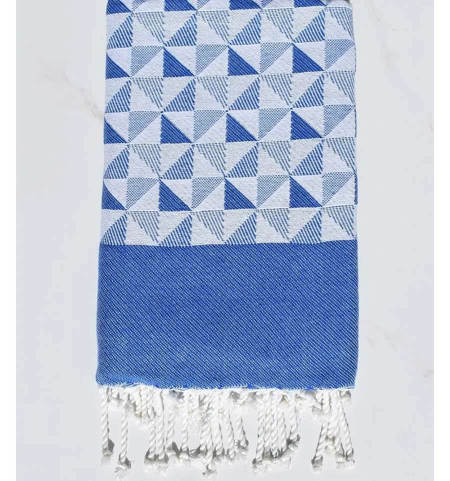 Blaues und weißes geometrisches Jacquard-Strandtuch Fouta Tunisia - 1