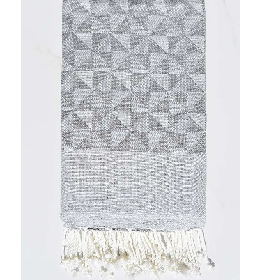 Graues und hellgraues geometrisches Jacquard-Strandtuch Fouta Tunisia - 1