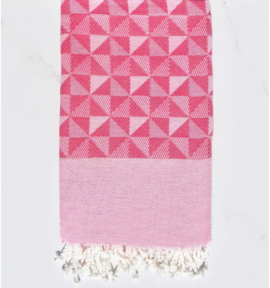 Rosa und hellrosa geometrisches Jacquard-Strandtuch Fouta Tunisia - 1