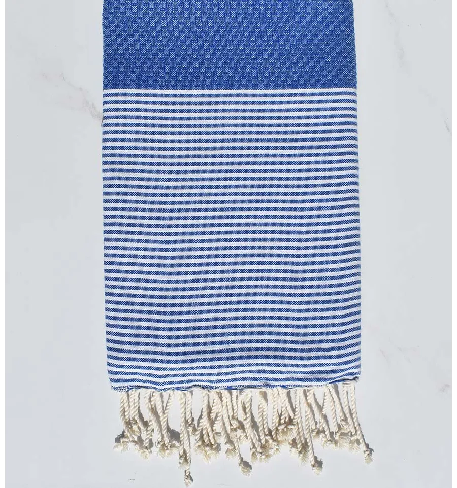 Strandtuch Waben blaues gestreiftes Weiß Fouta Tunisia - 1