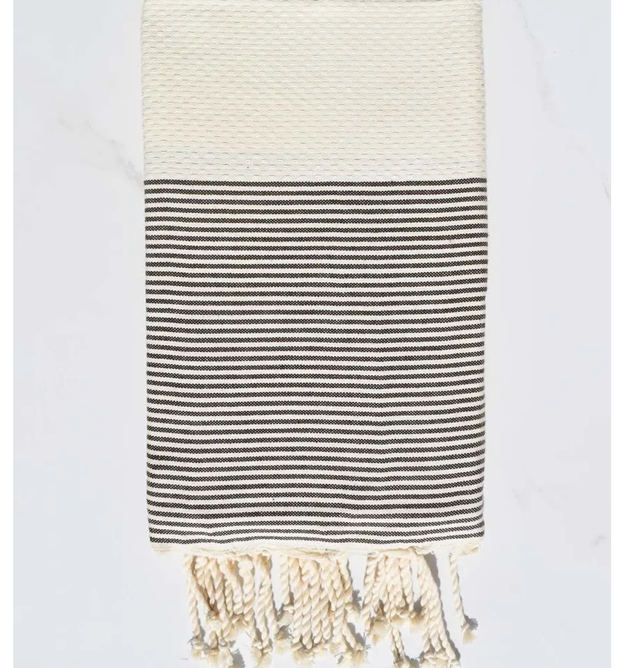 Strandtuch Waben hellbeige gestreift braun Fouta Tunisia - 1