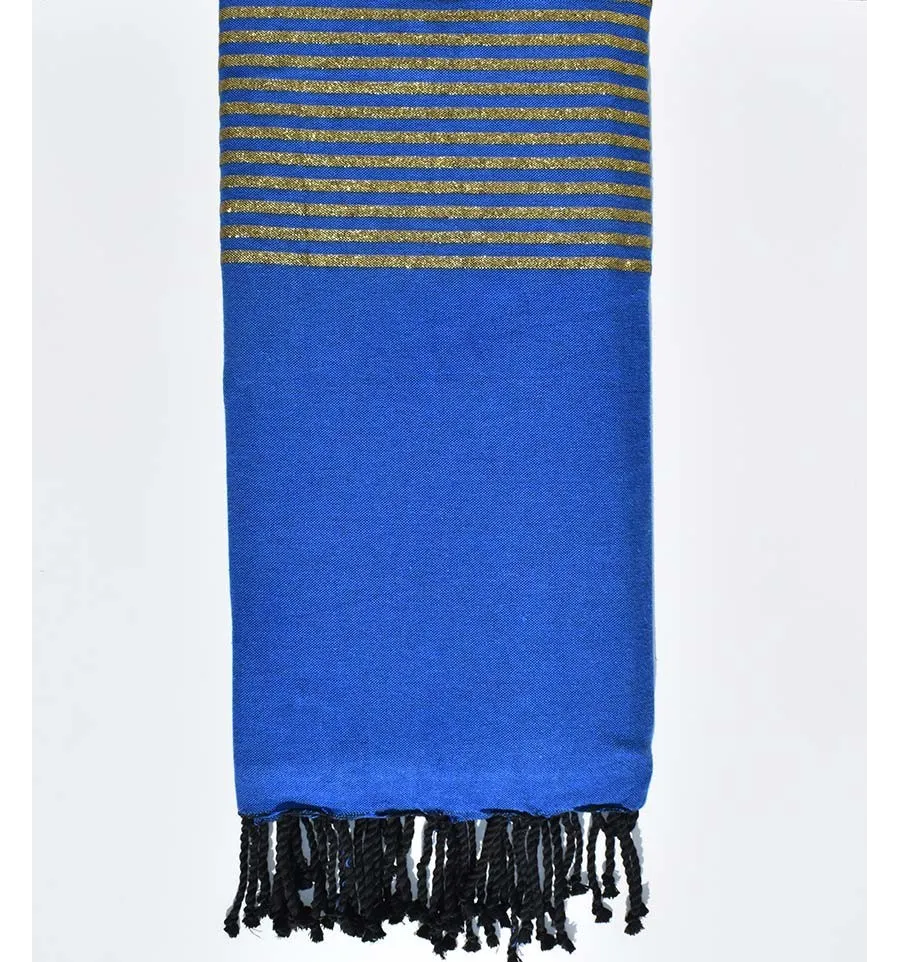 groß Fouta Blau gestreiftes Lurex Gold Fouta Tunisia - 1