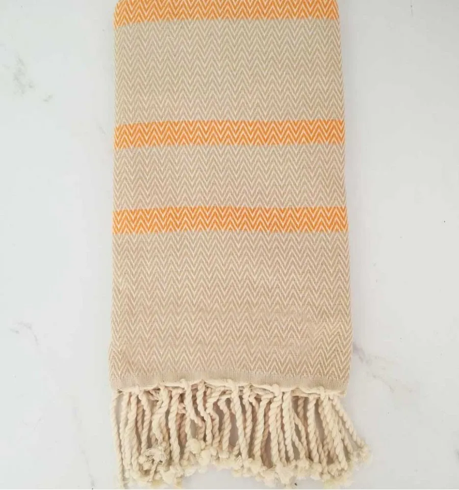 Chevron beige und hellorange Fouta Tunisia - 1