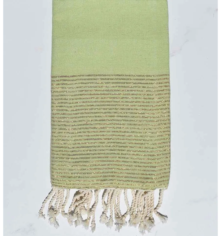 Hellgrünes flaches Strandtuch mit goldenem Lurex Fouta Tunisia - 1