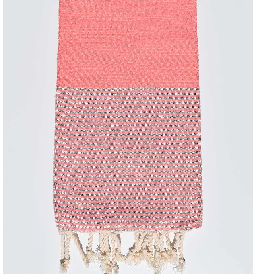 Leichtes Incarnadine Pink Honeycomb Strandtuch mit Lurex Fouta Tunisia - 1