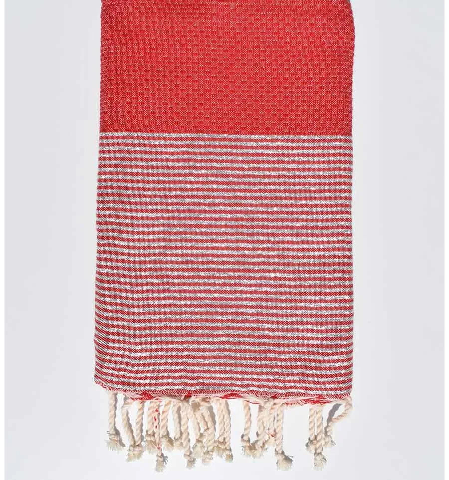 Rotes Waben-Strandtuch mit silbernem Lurex Fouta Tunisia - 1