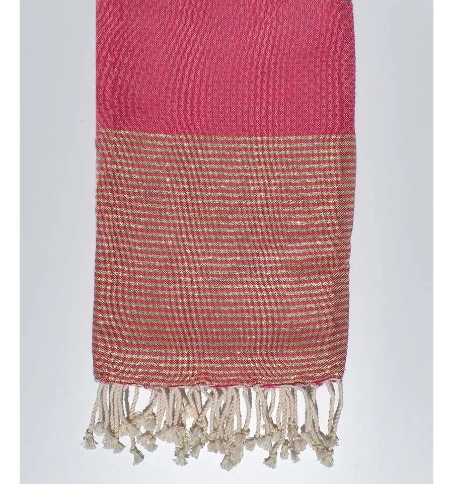 Fuchsiarosa Waben-Strandtuch mit goldenem Lurex Fouta Tunisia - 1