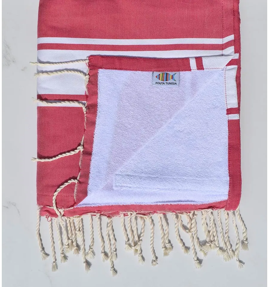 Strandtuch verdoppelt Schwamm rosa, dunkel und weiß Fouta Tunisia - 1