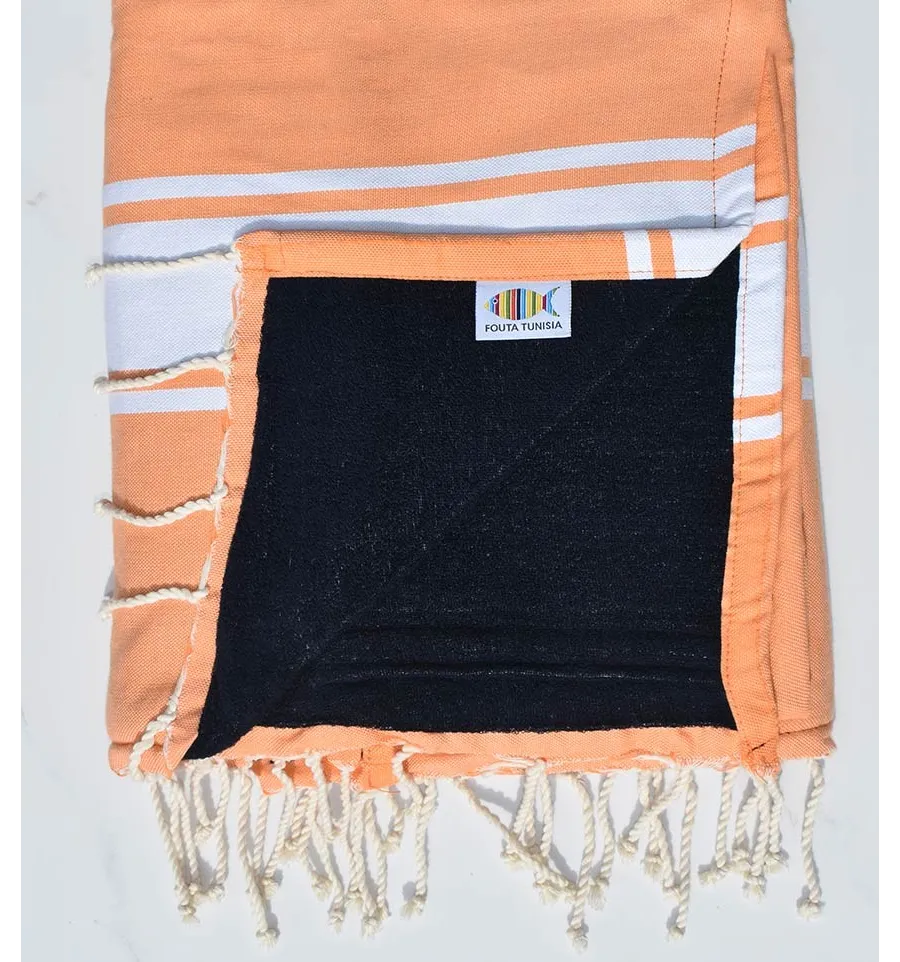 Lachsorange Strandtuch mit Frottee gefüttert Fouta Tunisia - 1