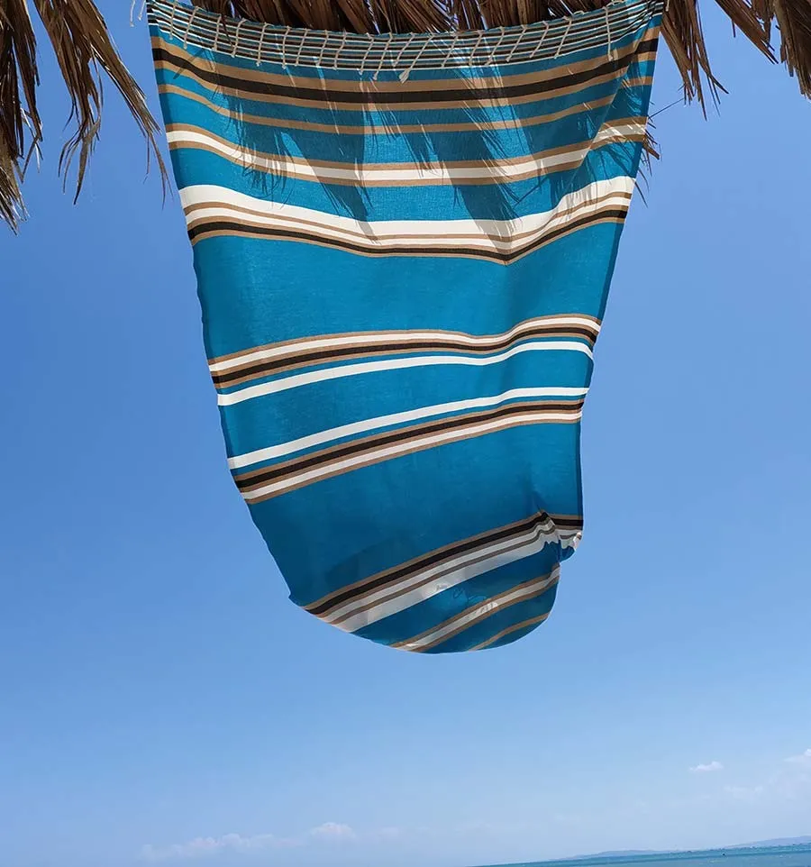 Strandtuch Himmelsblau gestreift beige und weiß Fouta Tunisia - 1