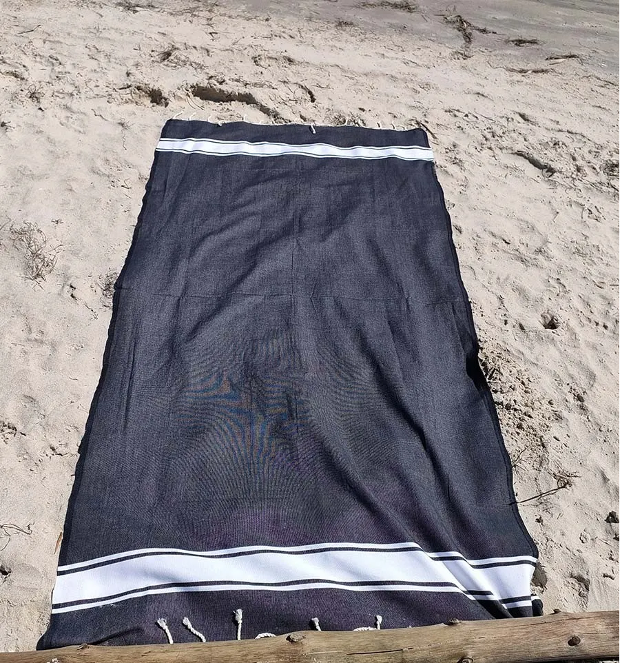 Strandtuch platte blau schwarz Fouta Tunisia - 1