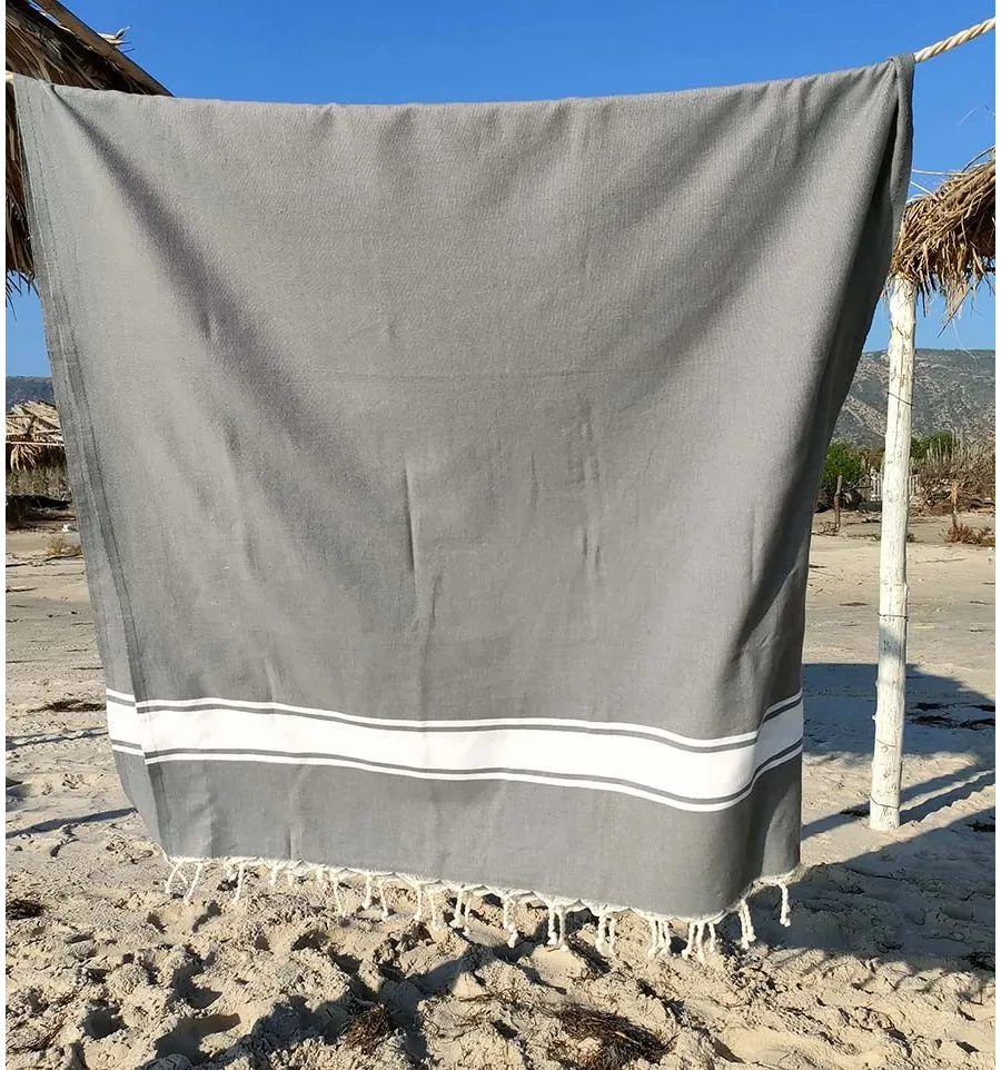 Strandtuch platte mittelgrau Fouta Tunisia - 1