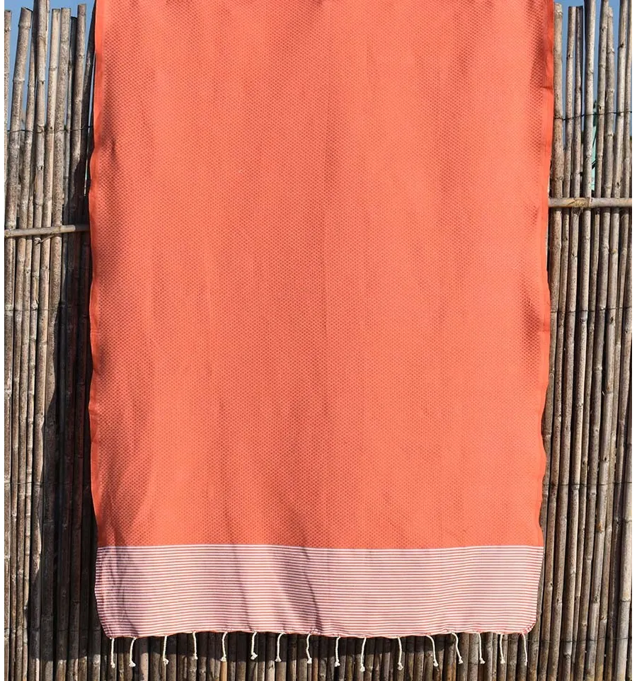 Strandtuch waben weiß gestreift orange Fouta Tunisia - 1