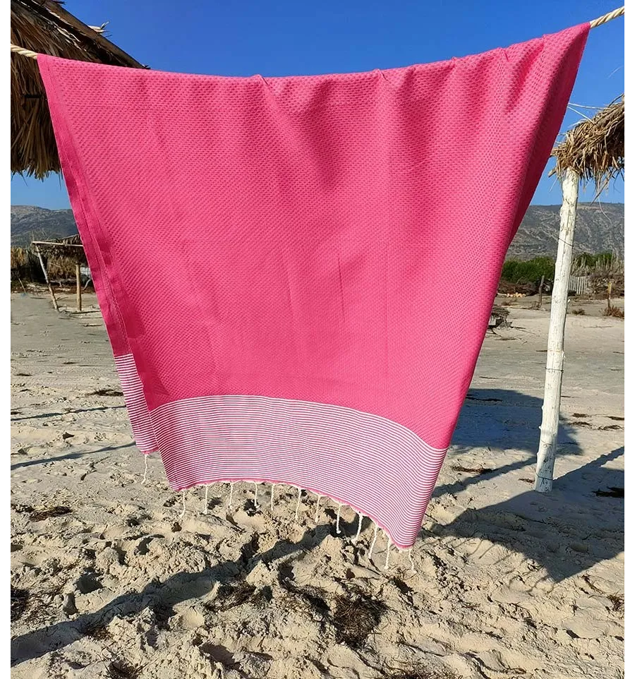 fouta Waben Erdbeer rosa gestreift weiß Fouta Tunisia - 1