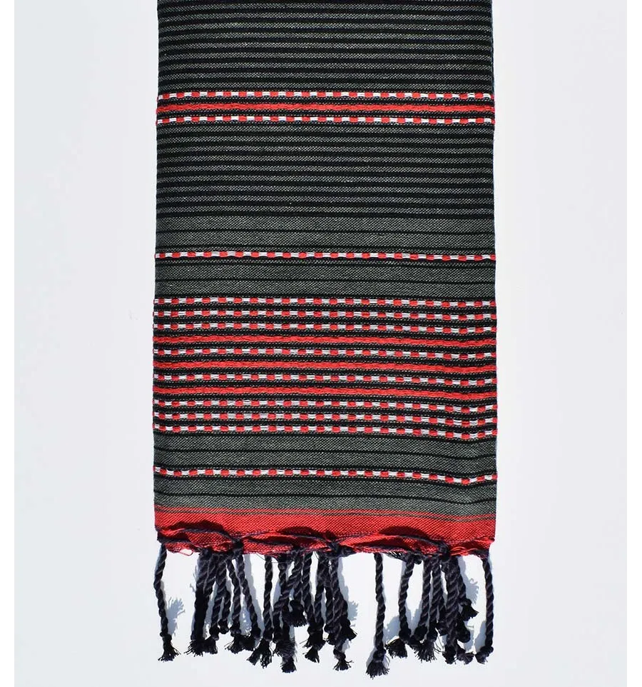 Strandtuch Arabeske militärgrünes, rotes und schwarzes Fouta Tunisia - 1