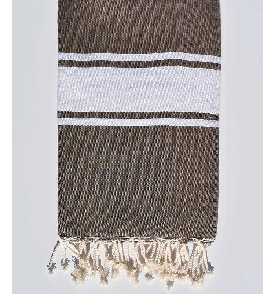 Strandtuch platte gestreift bis dunkles Taupe Fouta Tunisia - 1