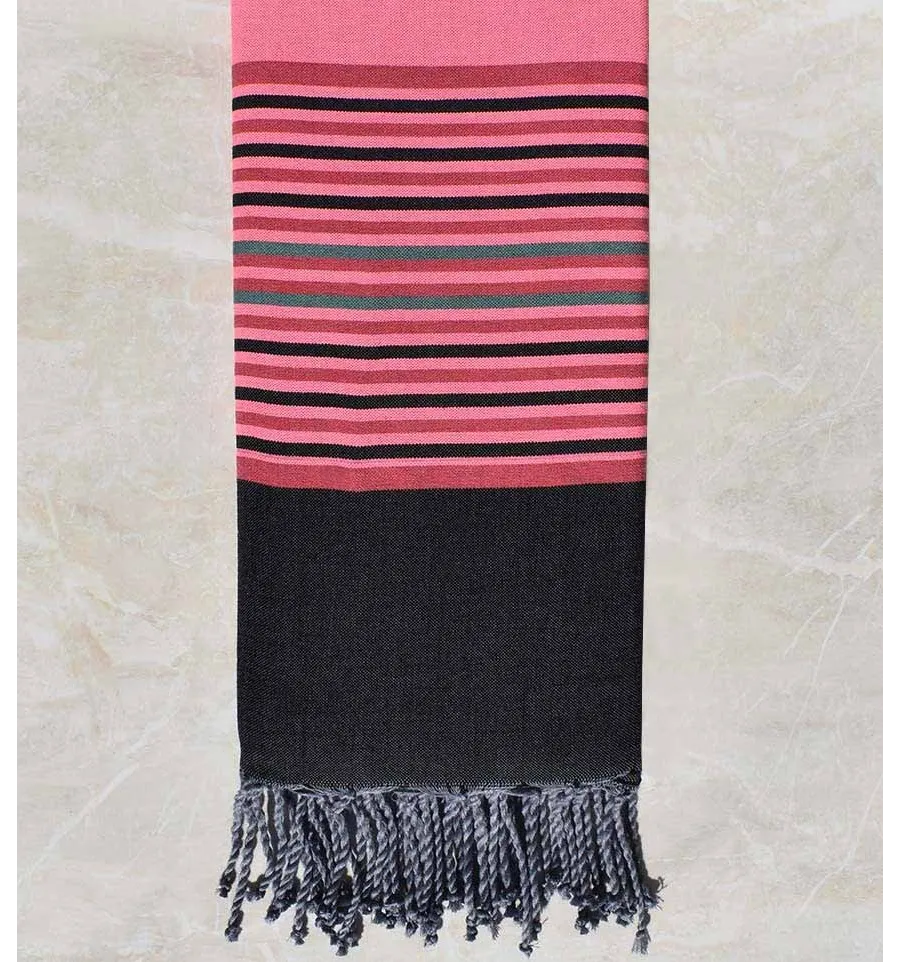 Bettüberwürfe rosa mit schwarzen Streifen Fouta Tunisia - 1