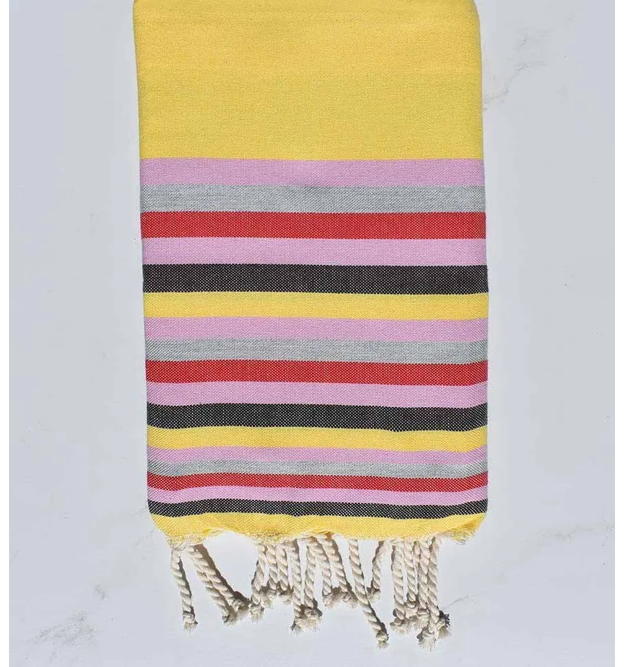 Strandtuch flach gelb, lila, grau, rot und schwarz Fouta Tunisia - 1