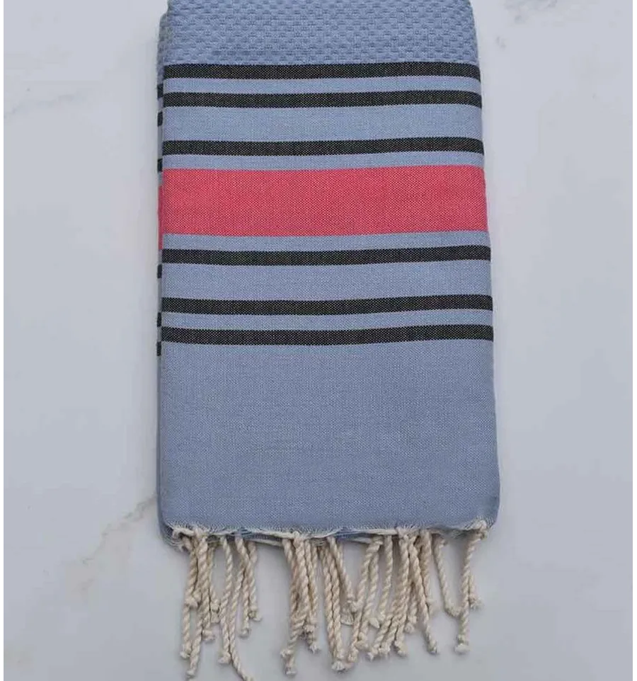 Strandtuch blau und schwarz gestreiften Wagen Fouta Tunisia - 1