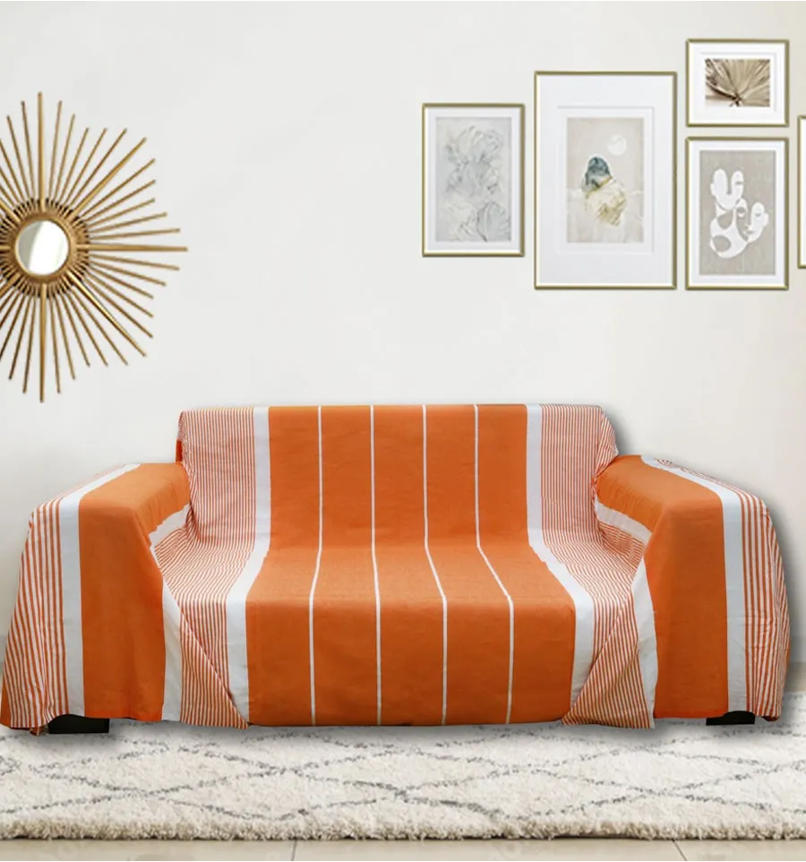 BETTÜBERWÜRFE weiß gestreift orange Fouta Tunisia - 1