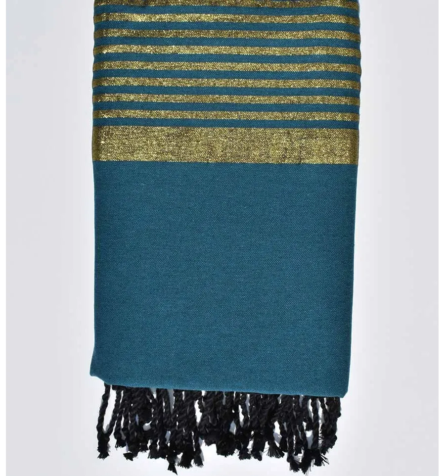 Bettüberwürfe pfauenblau mit goldenem lurex Fouta Tunisia - 1