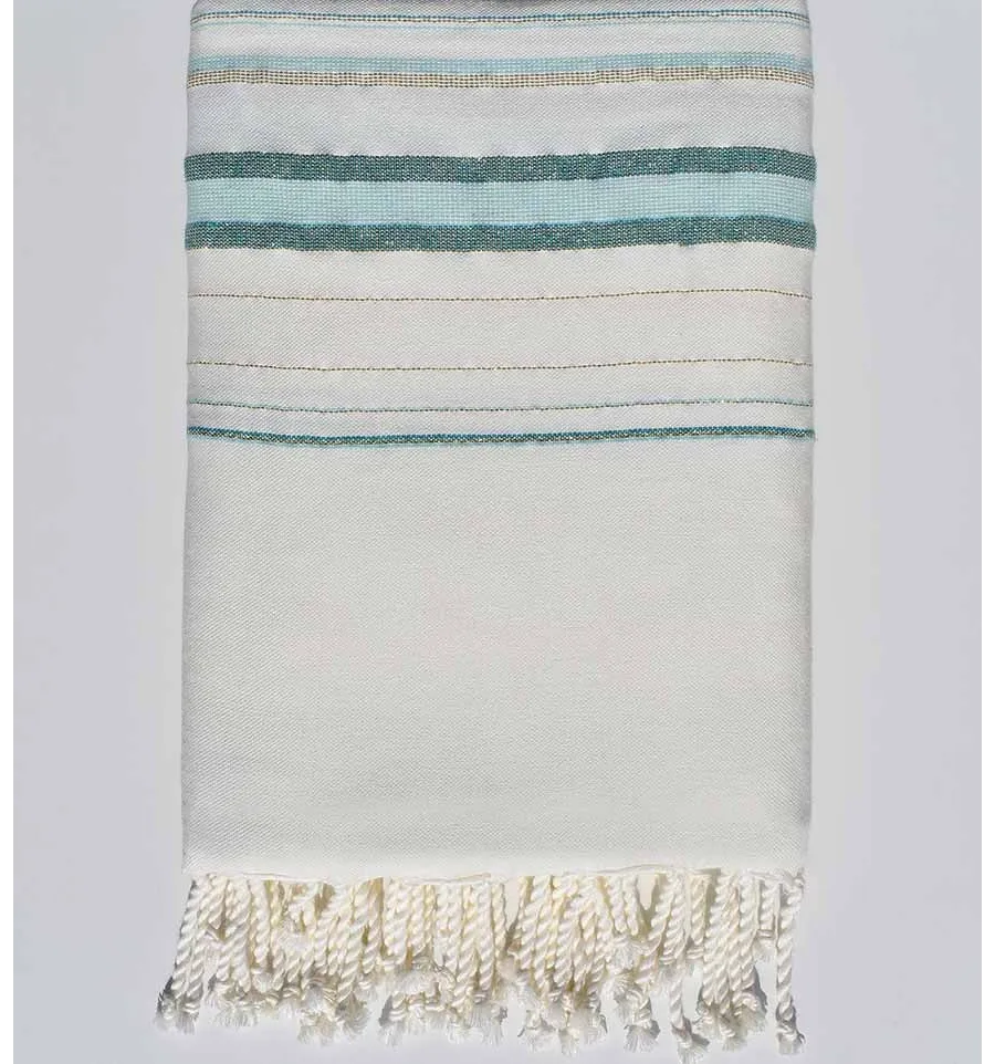 Bettüberwürfe fadhila weiß, entenblau und wassergrün mit lurex Fouta Tunisia - 1