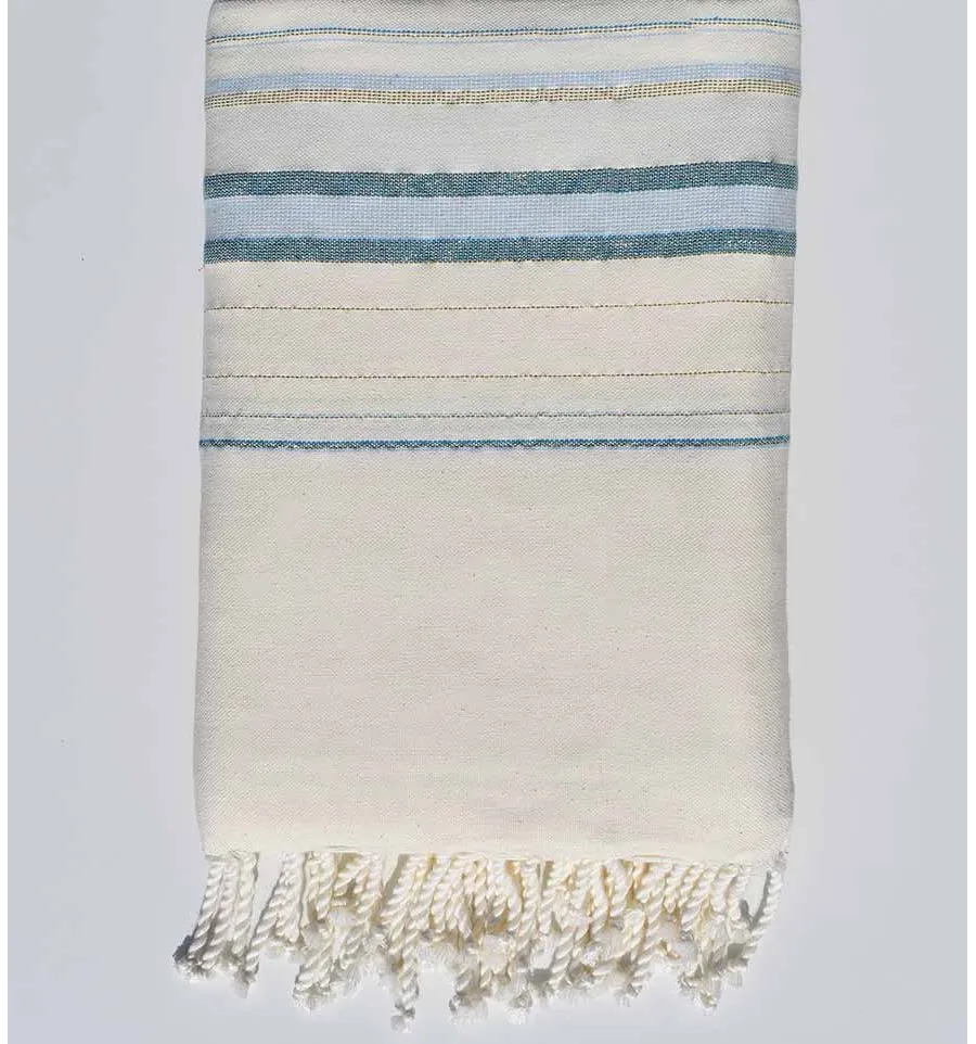 Bettüberwürfe Fadhila cremeweiß, hellblau und azurblau mit lurex Fouta Tunisia - 1