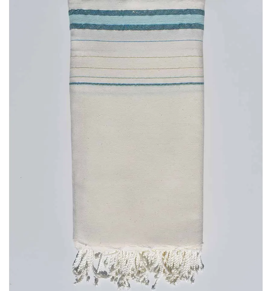 Bettüberwürfe Fadhila cremeweiß, azurblau und wassergrün mit lurex Fouta Tunisia - 1