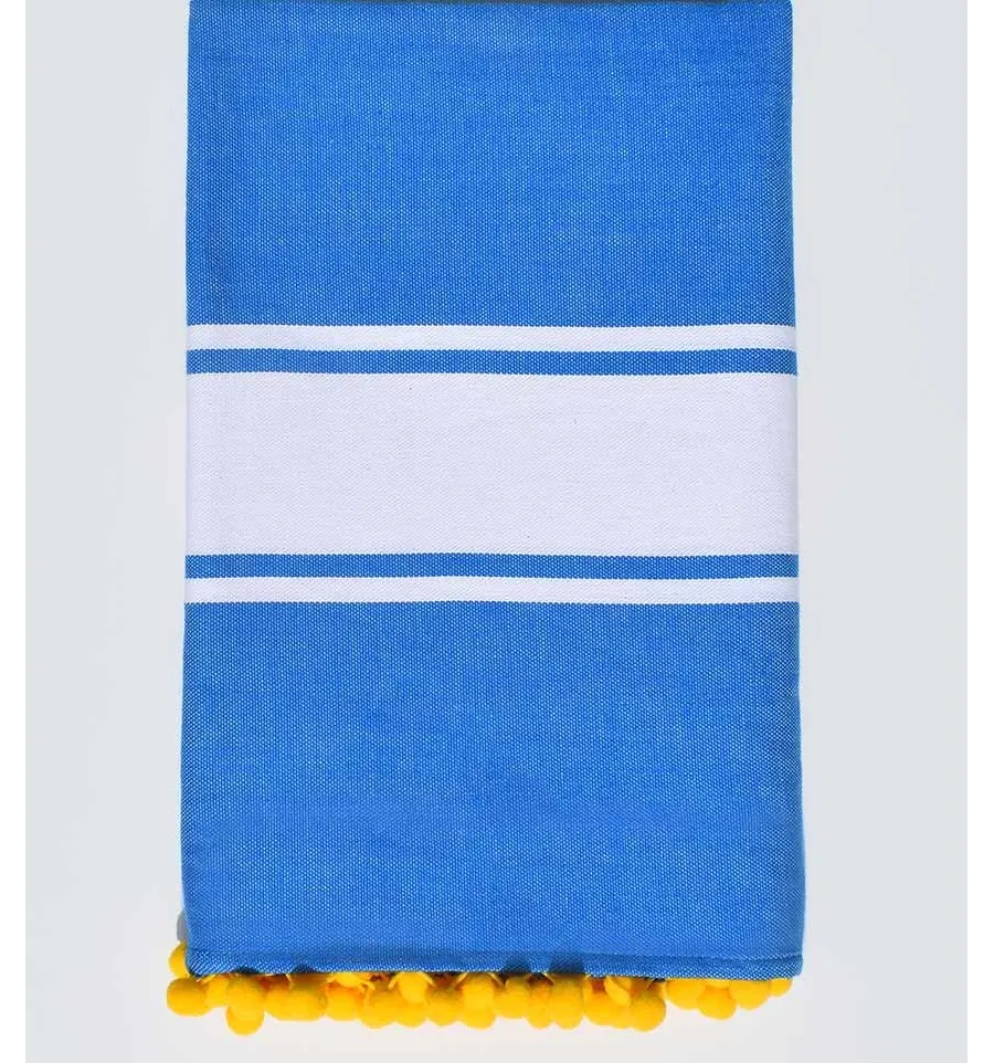 Strandtuch elektrisches blaues mit pompons Fouta Tunisia - 1