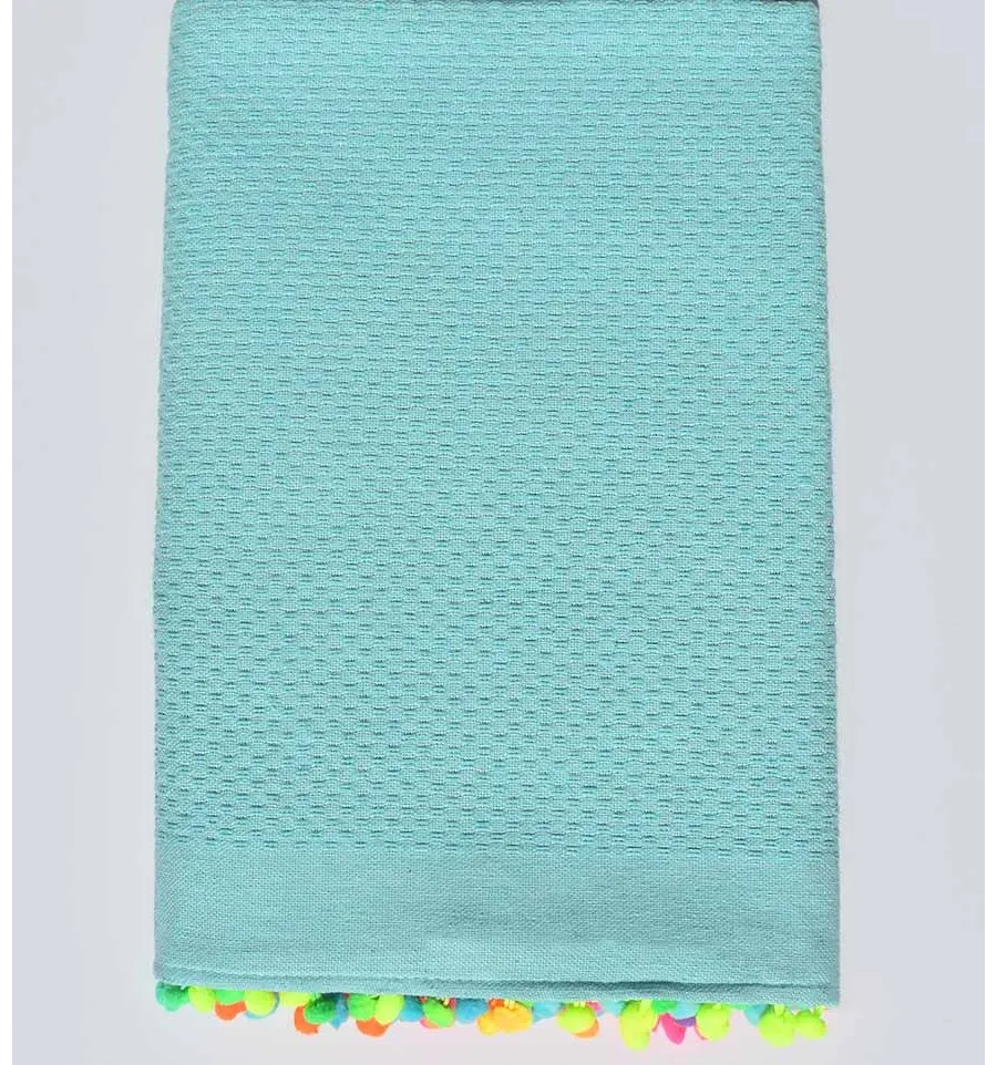 Fouta turquoise clair avec pompons Fouta Tunisia - 1