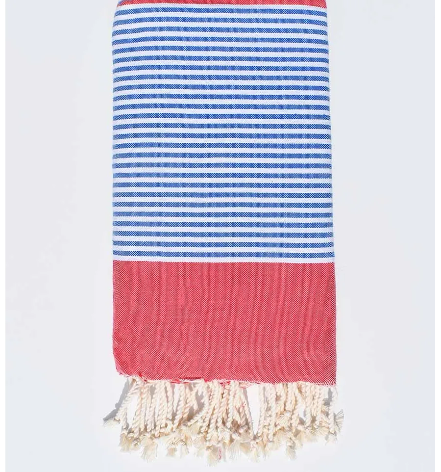 Bettüberwurf rot mit blauen Streifen 1.90m x 2m Fouta Tunisia - 1