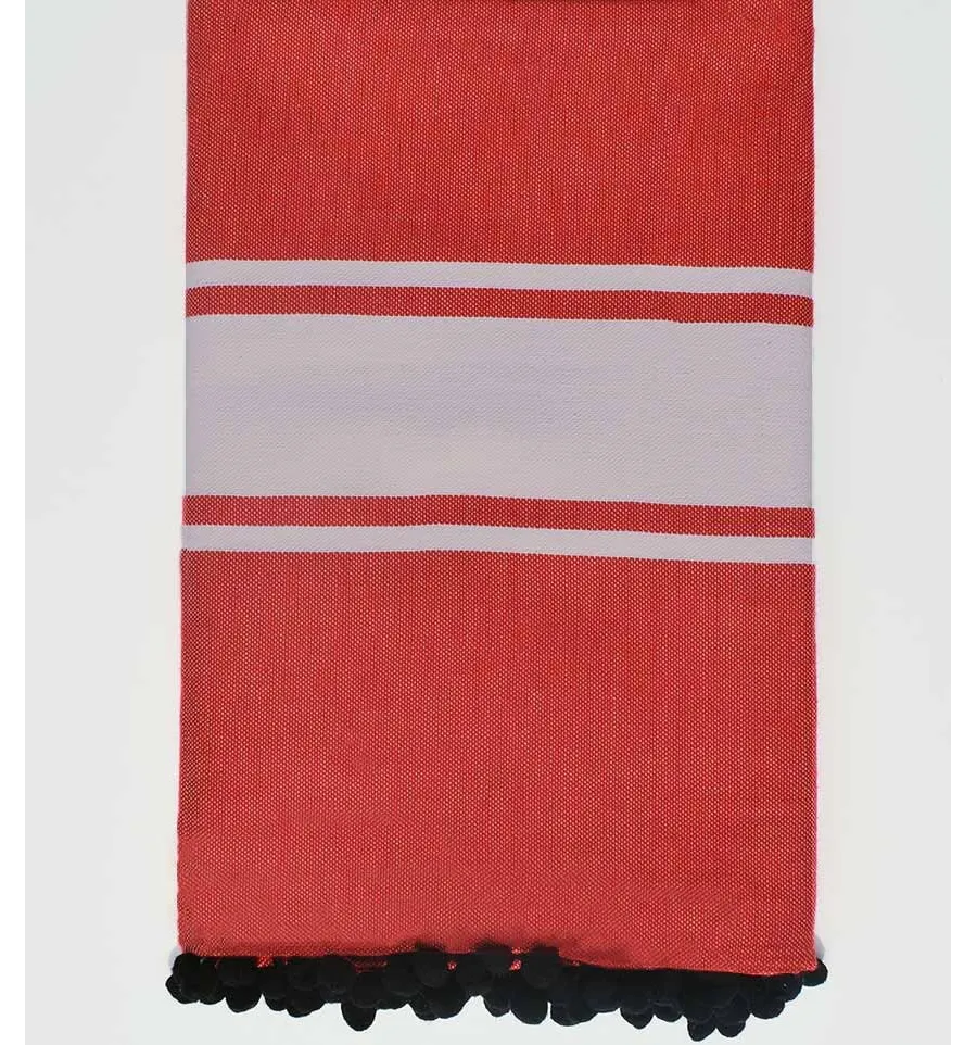 Strandtuch rotes mit pomons Fouta Tunisia - 1