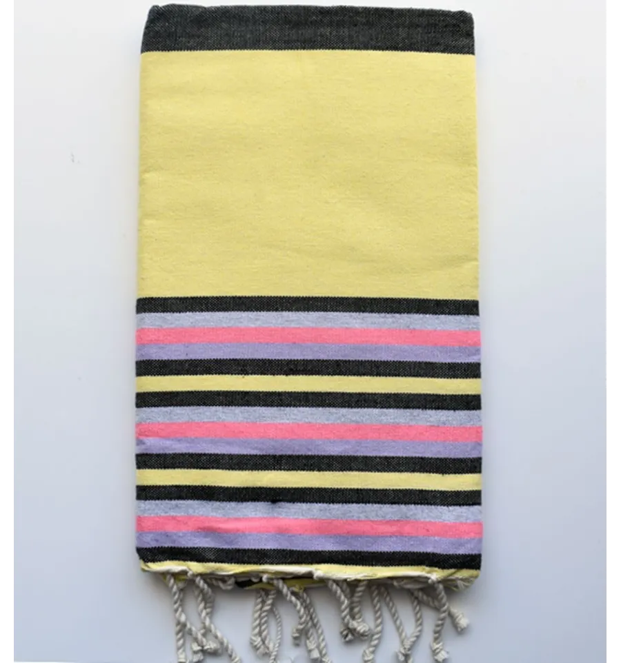 Strandtuch flach gelb, lila, grau, neonpink und schwarz Fouta Tunisia - 1