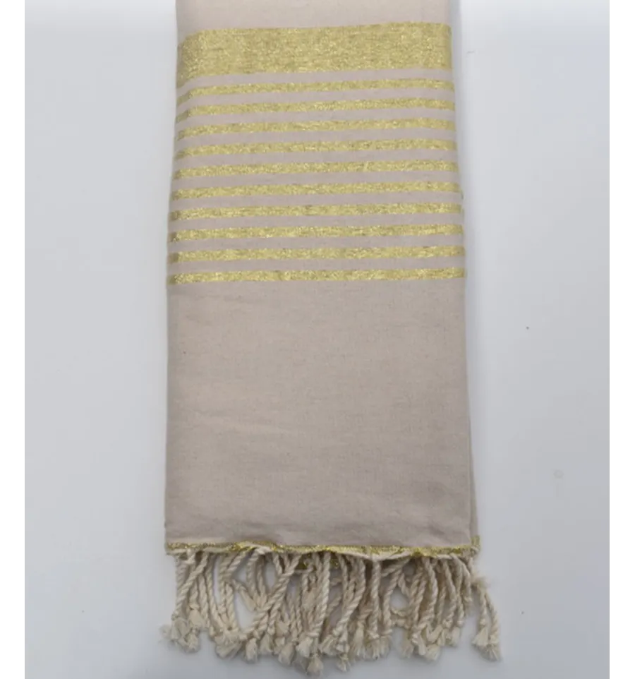 Bettüberwurf beige und goldener lurex 1.50m x 2.50m Fouta Tunisia - 1