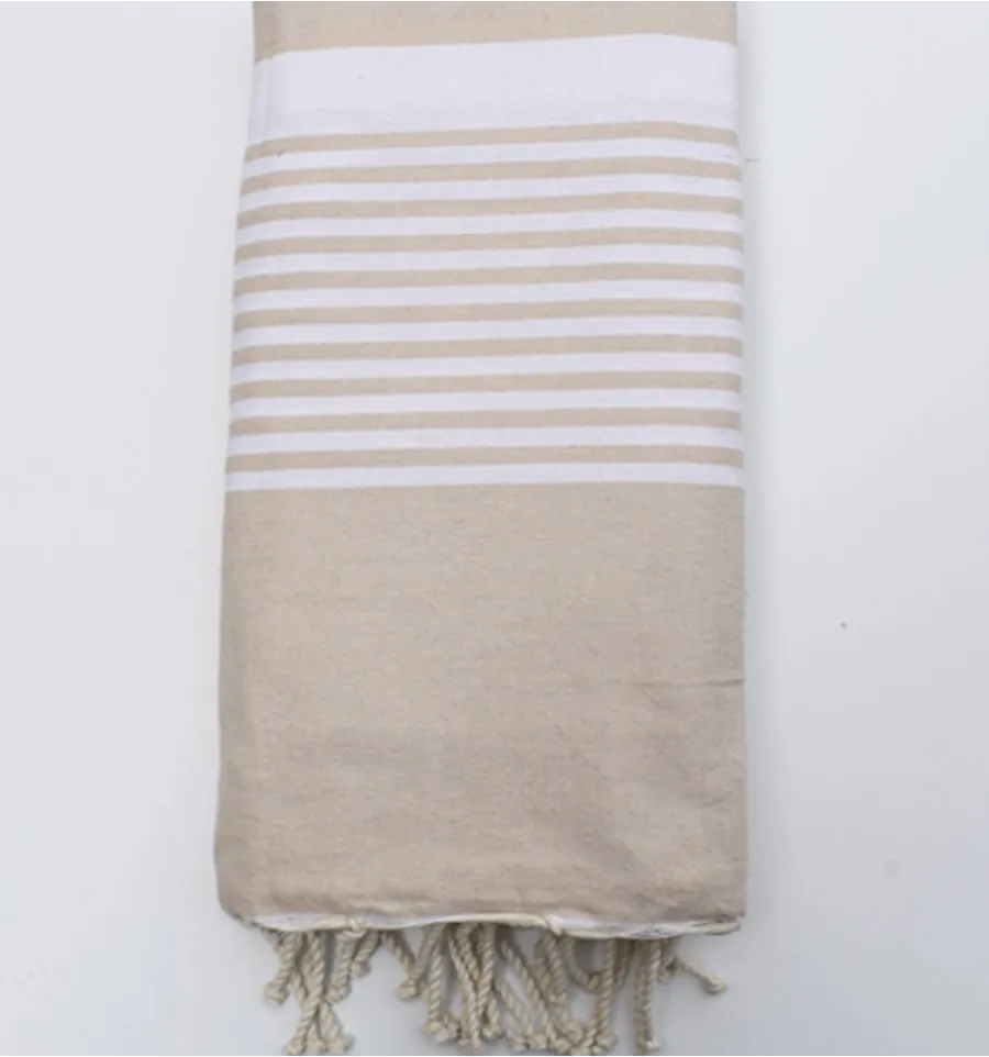 Bettüberwurf beige mit streifen 1.50m x 2.50m Fouta Tunisia - 1