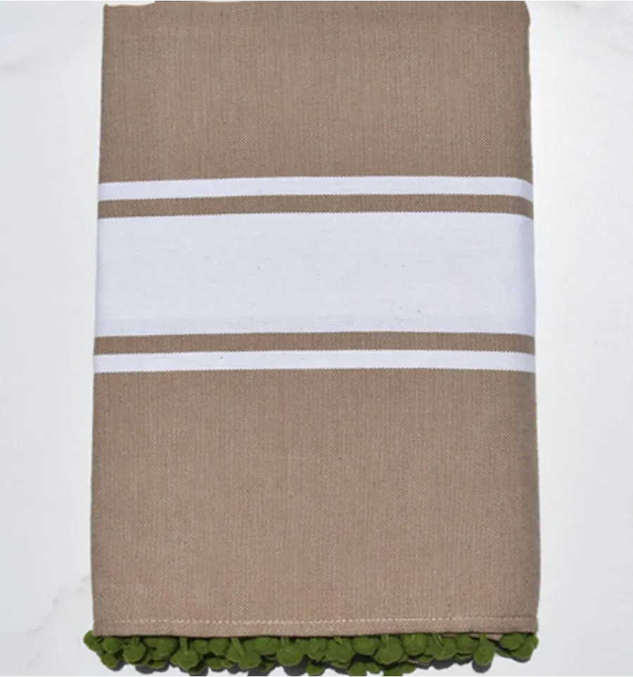 Strandtuch sepia-beige mit pompons Fouta Tunisia - 1