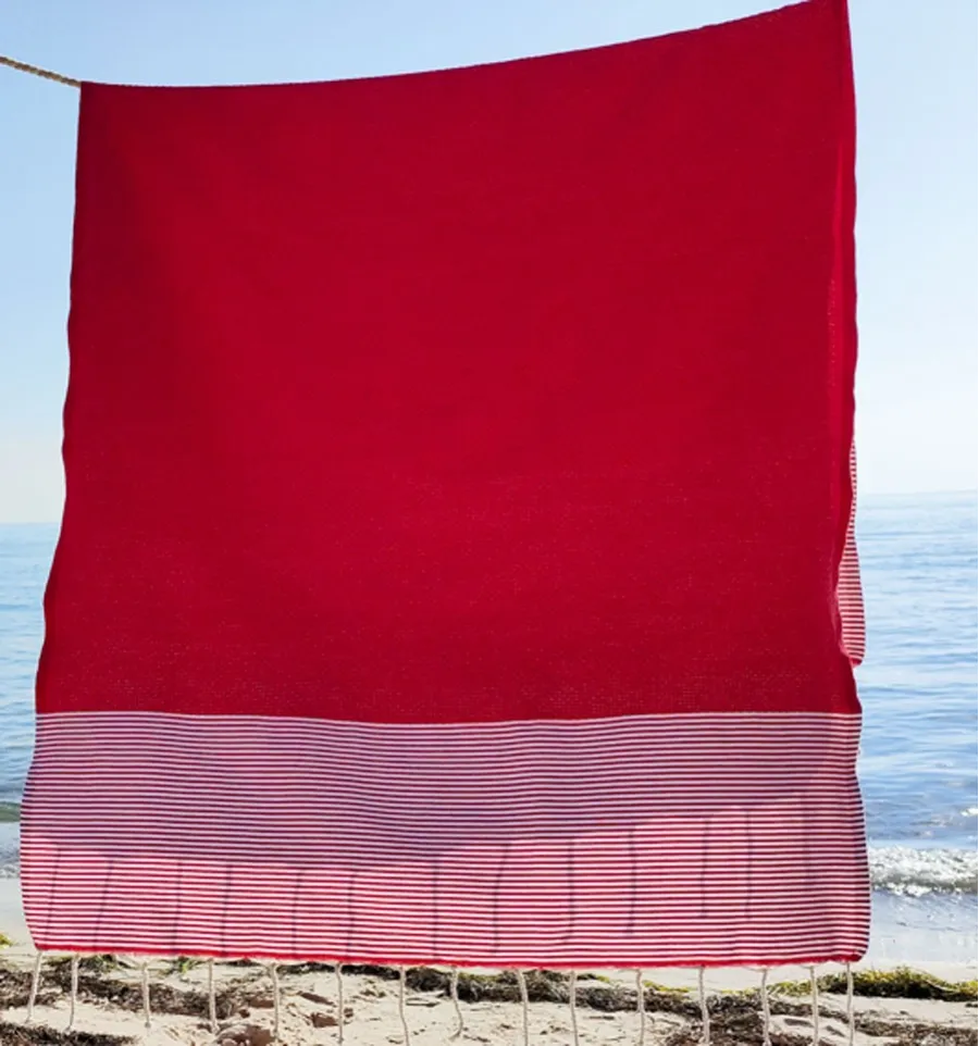 Hellrotes Waben-Strandtuch Fouta Tunisia - 1