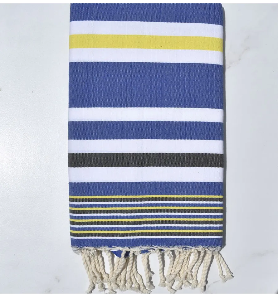 Fouta Dina Blau mit Streifen   neongelb, weiß und schwarz Fouta Tunisia - 1