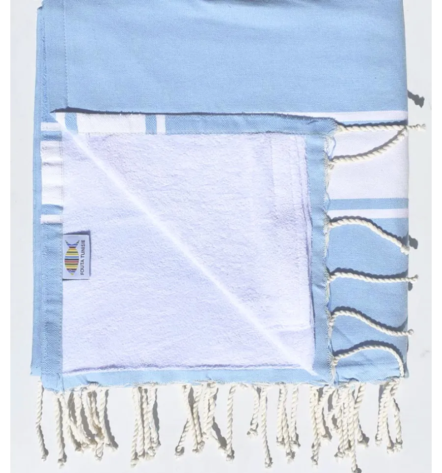 Strandtuch Doppelte Schwamm blau Himmel und blau Fouta Tunisia - 1