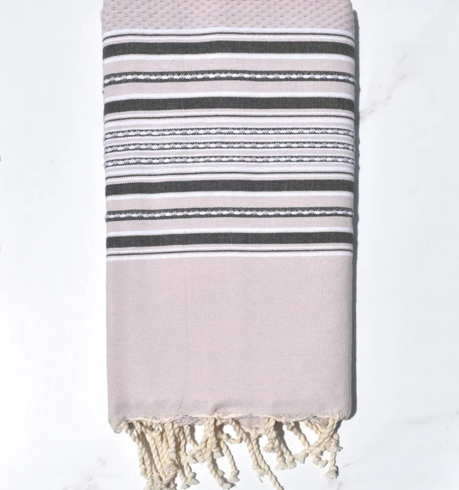 Strandtuch Arabeske rosa beige gestreift anthrazitgrau Fouta Tunisia - 1